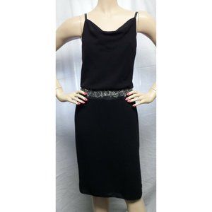LOFT  BLACK  COWL NECK BEADED WAISTBAND & STRAPS COCKTAIL SHEATH DRESS SIZE: 0